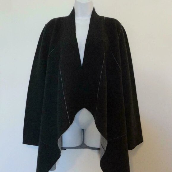 NWT EILEEN FISHER Charcoal Double knit Merino Wool Moto Long Jacket XL - Picture 1 of 7
